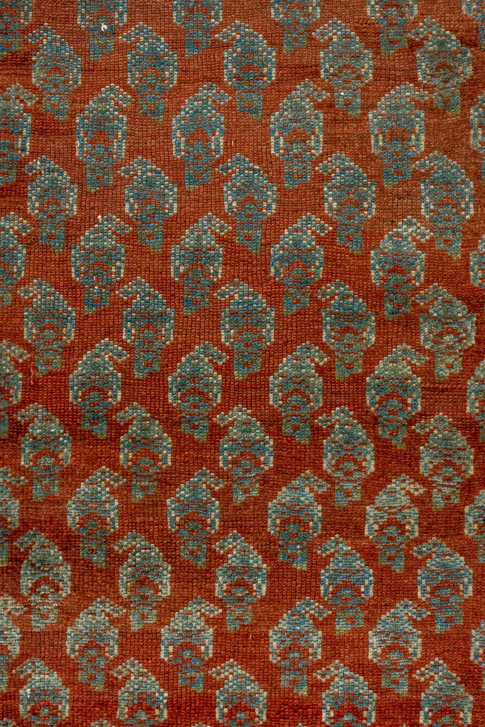 2' x 14' one-of-a-kind handmade antique Malayer runner rug. Color palette: rust, soft blue, brick, ivory, terra cotta, sage