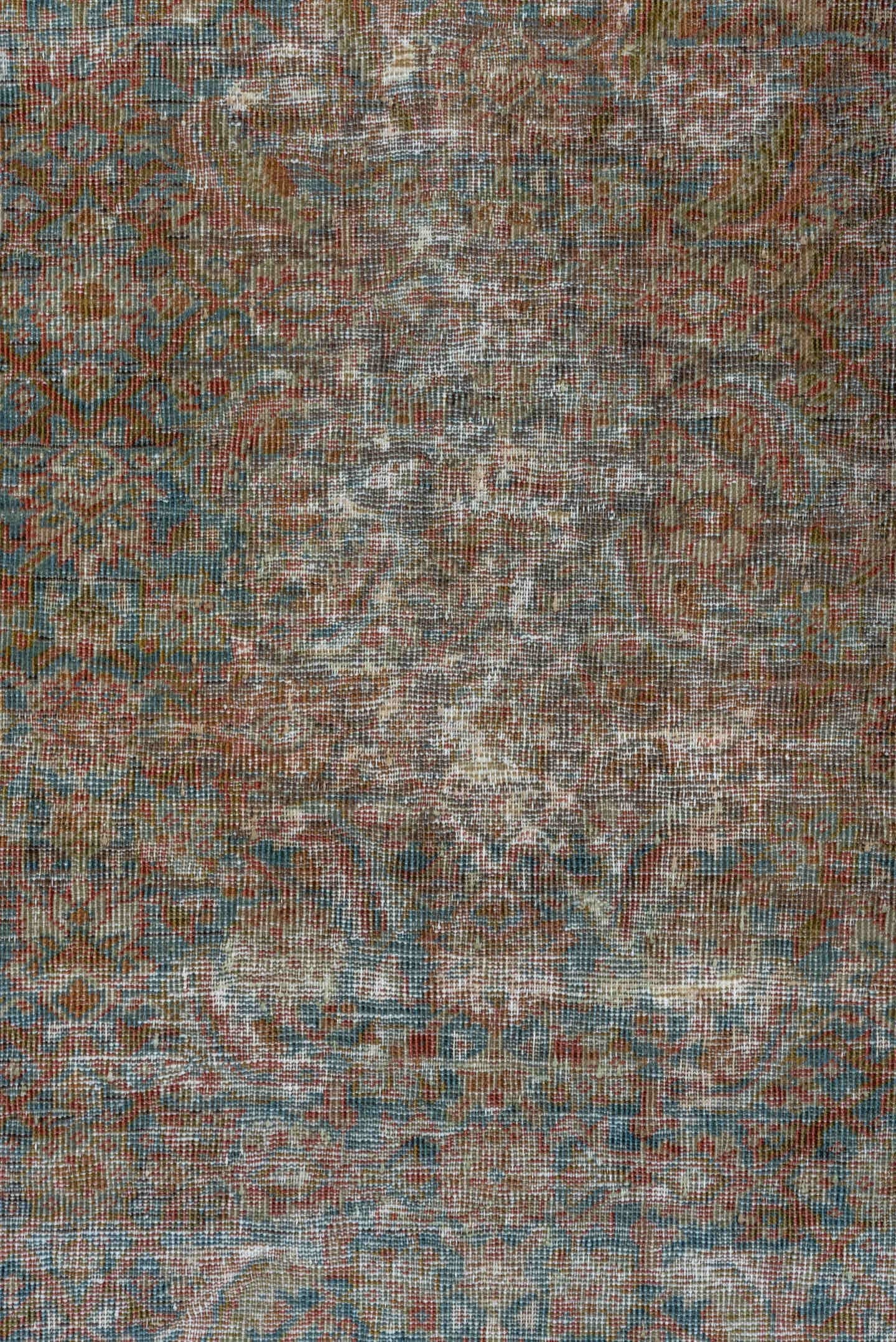 4' x 6' one-of-a-kind handmade antique Farahan small size rug. Color palette: rust, ivory, aqua, taupe, brown, slate