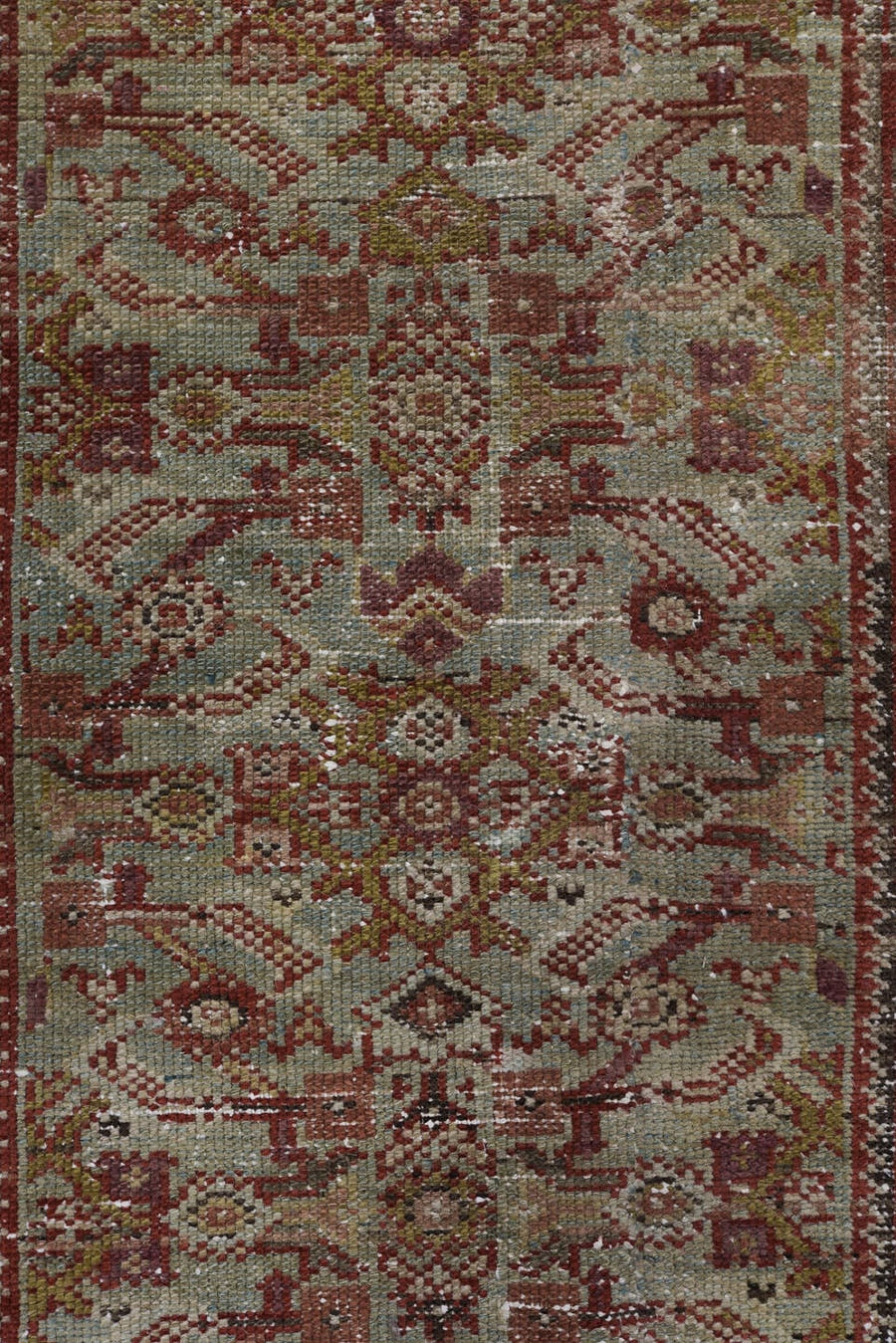 3' x 10' one-of-a-kind handmade vintage Malayer runner rug. Color palette: ivory, rust, taupe, brown, camel, terracotta