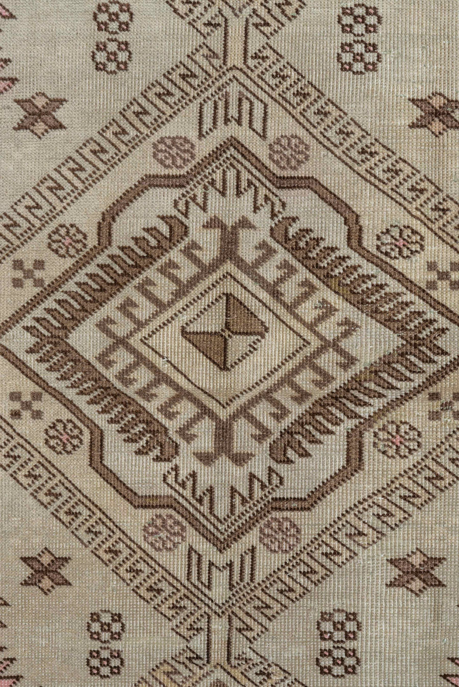 4' x 6' one-of-a-kind handmade antique Ardebil small size rug. Color palette: ivory, brown, taupe, rose, camel, sage, beige