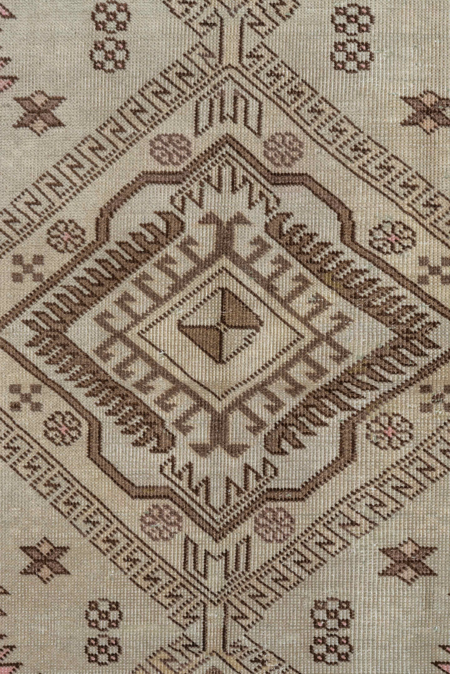 4' x 6' one-of-a-kind handmade antique Ardebil small size rug. Color palette: ivory, brown, taupe, rose, camel, sage, beige