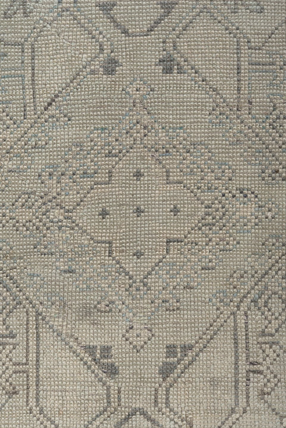 3' x 5' one-of-a-kind handmade antique Oushak small size rug. Color palette: ivory, taupe, sage, olive, charcoal, beige