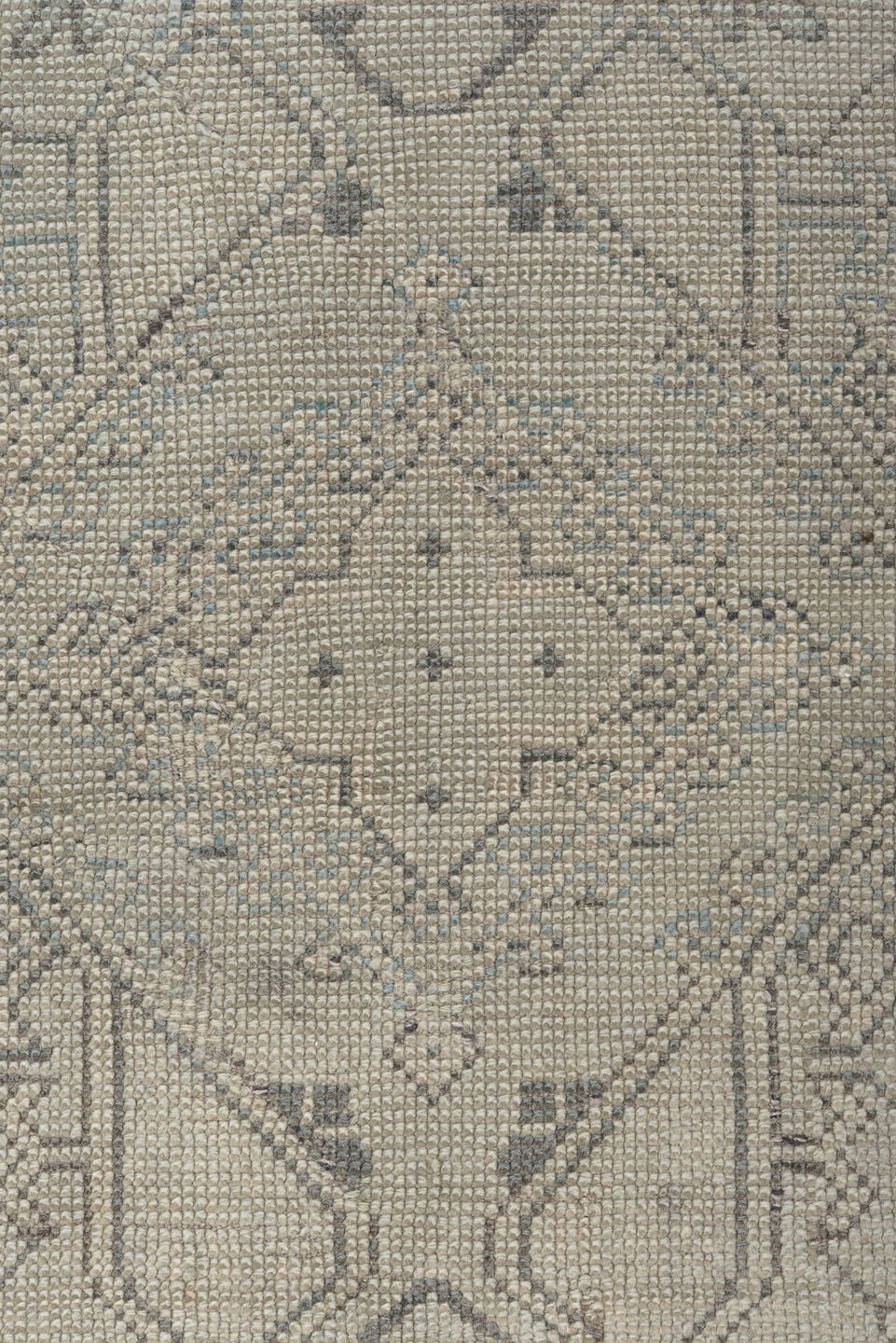 3' x 5' one-of-a-kind handmade antique Oushak small size rug. Color palette: ivory, taupe, sage, olive, charcoal, beige