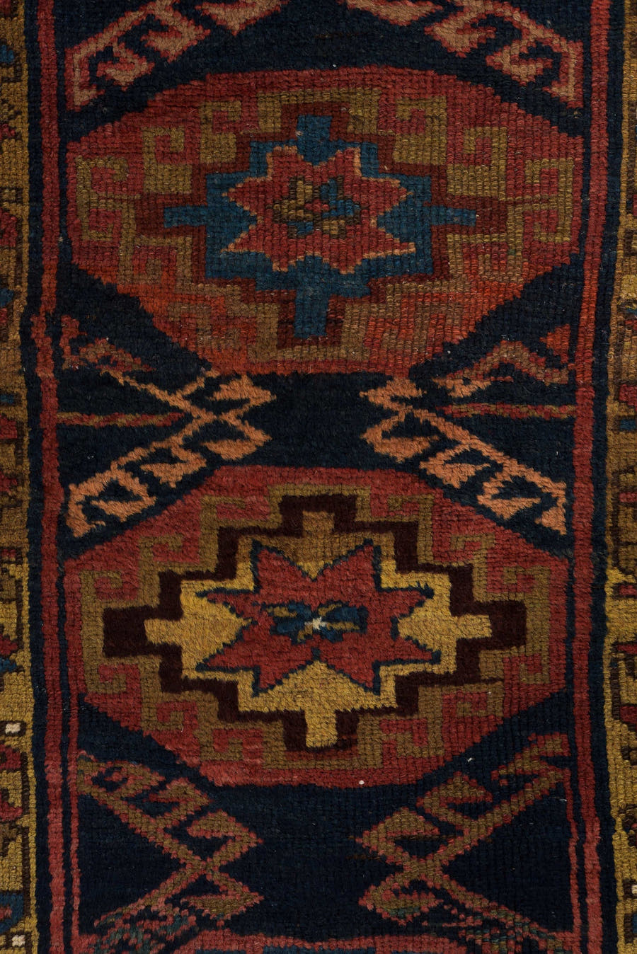 3' x 9' one-of-a-kind handmade vintage NW Persian runner rug. Color palette: navy, rust, ivory, camel, rose, teal, brown
