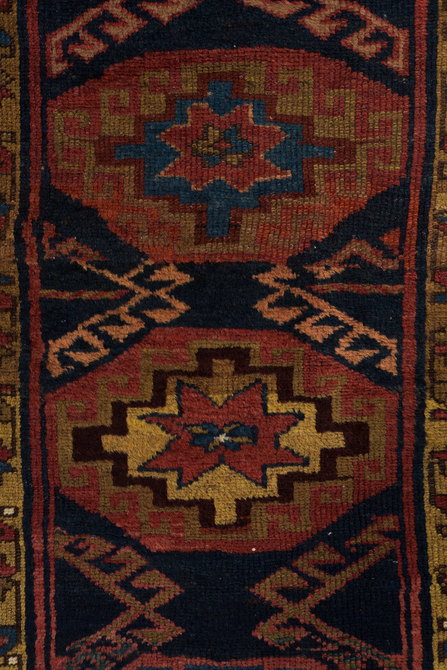 3' x 9' one-of-a-kind handmade vintage NW Persian runner rug. Color palette: navy, rust, ivory, camel, rose, teal, brown