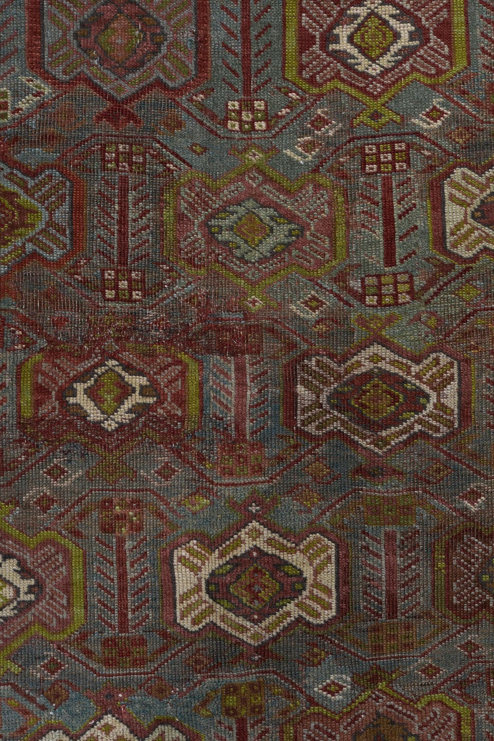 4' x 7' one-of-a-kind handmade vintage Afshar rug. Color palette: rust, slate, ivory, camel, burgundy, navy, taupe