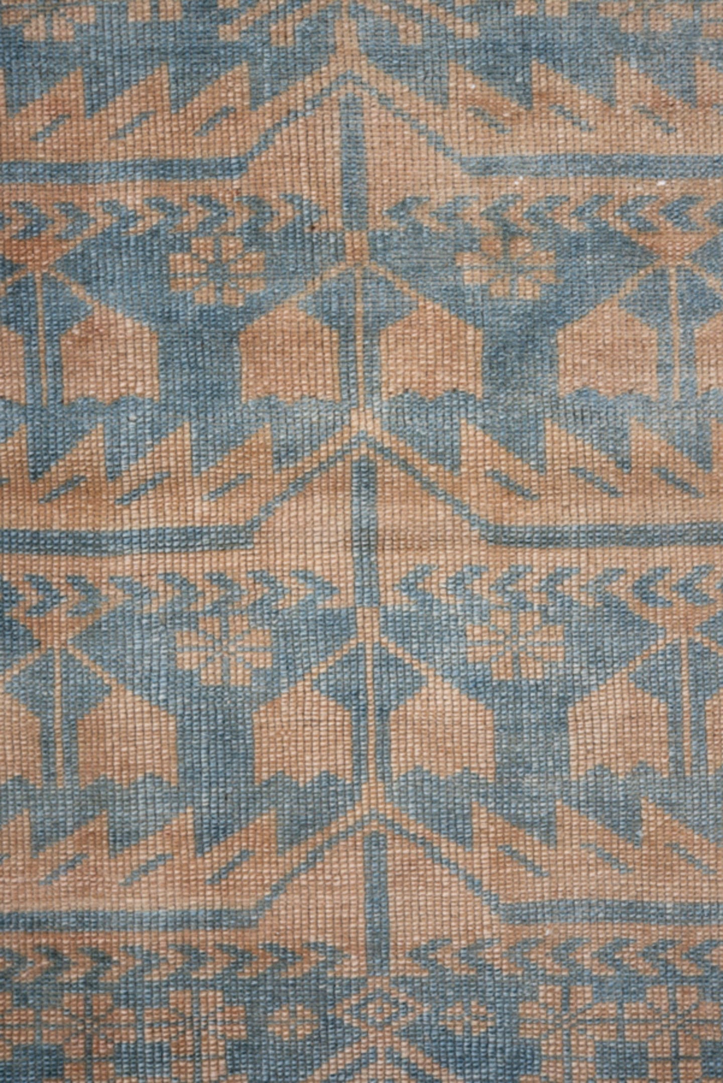 3' x 6' one-of-a-kind handmade antique Oushak small size rug. Color palette: camel, sky blue, ivory, taupe, terracotta