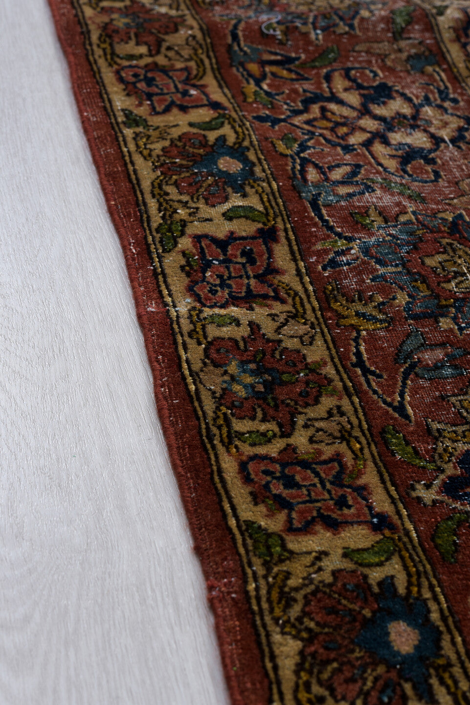 4' x 7' one-of-a-kind handmade vintage Anatolian rug. Color palette: blue, rust, ivory, rose, navy, sage, taupe, burgundy