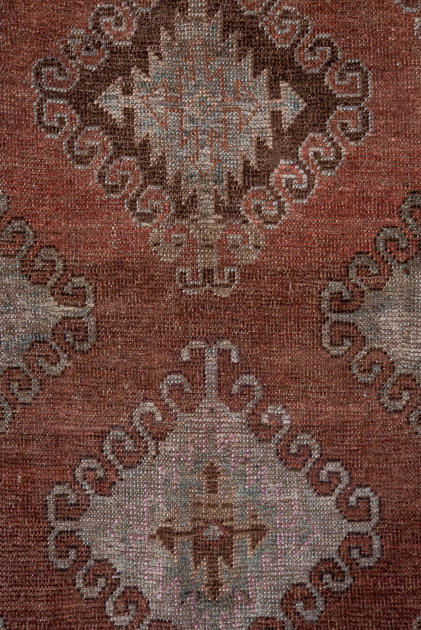 4' x 7' one-of-a-kind handmade antique Belouch rug. Color palette: rust, brown, taupe, ivory, charcoal, rose, slate