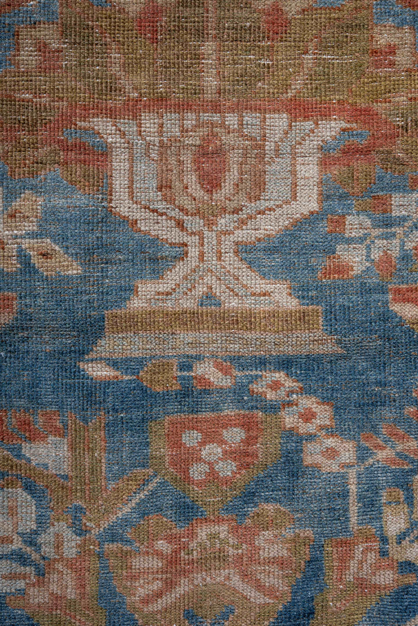 4' x 6' one-of-a-kind handmade antique Afshar small size rug. Color palette: blue, rust, ivory, olive, taupe, rose, brown