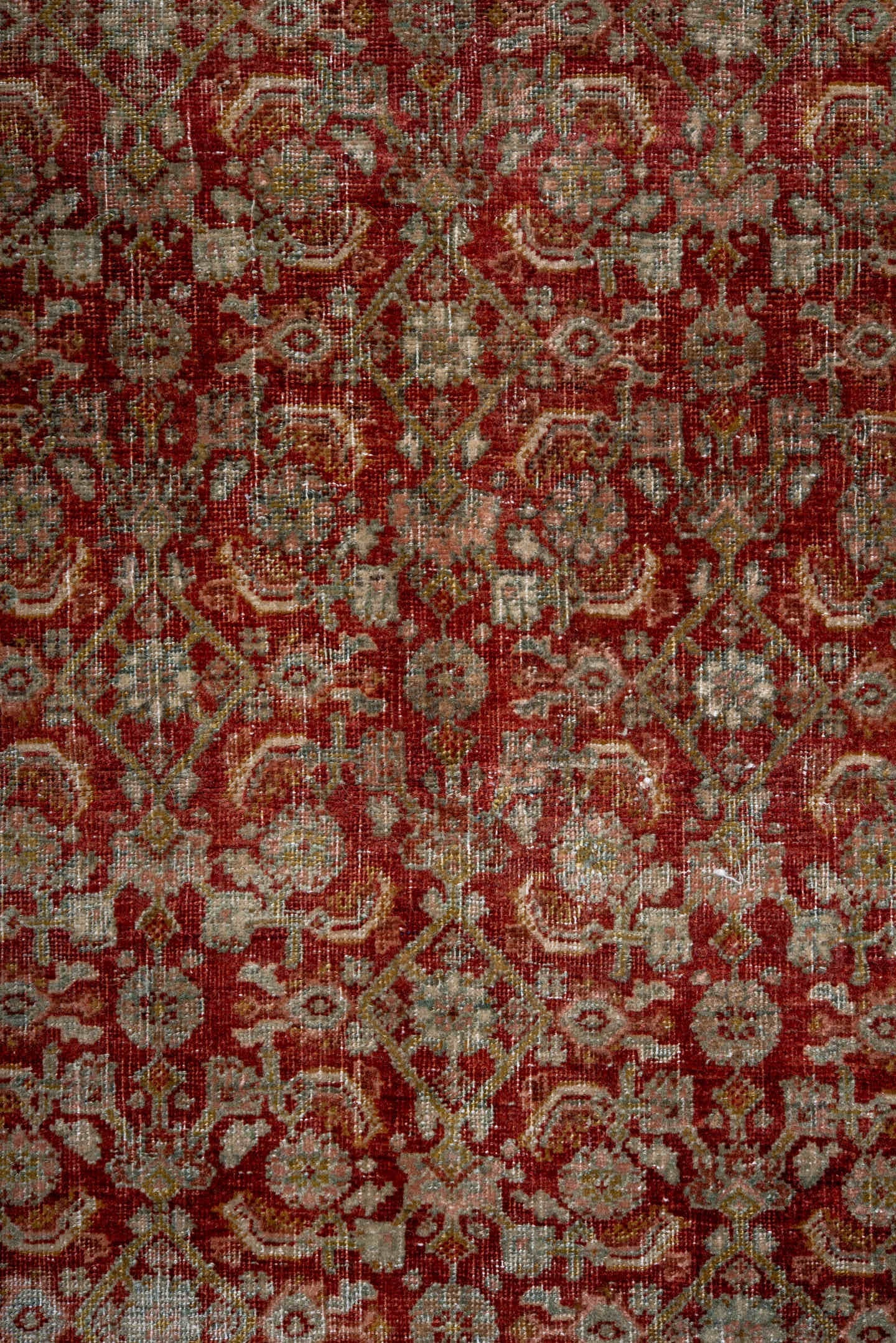 4' x 7' one-of-a-kind handmade antique Bidjar rug. Color palette: red, ivory, sage, rose, taupe, burgundy, olive, green