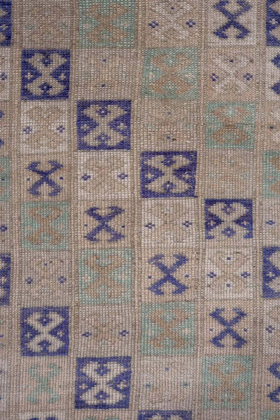 2' x 3' one-of-a-kind handmade vintage Oushak small size rug. Color palette: beige, ivory, lavender, pale aqua, taupe