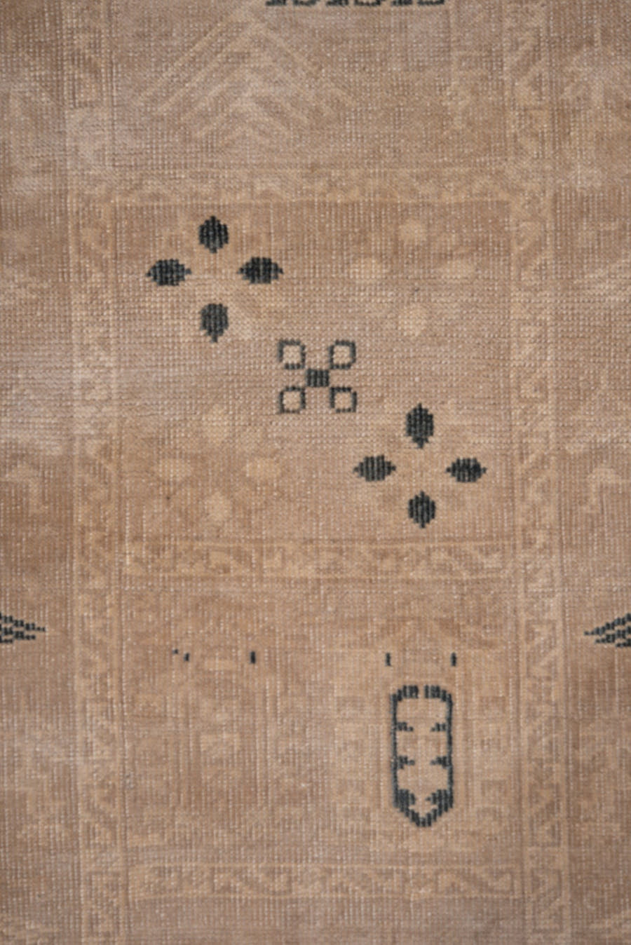 2' x 10' one-of-a-kind handmade antique Oushak runner rug. Color palette: camel, ivory, taupe, charcoal, beige, gray, black