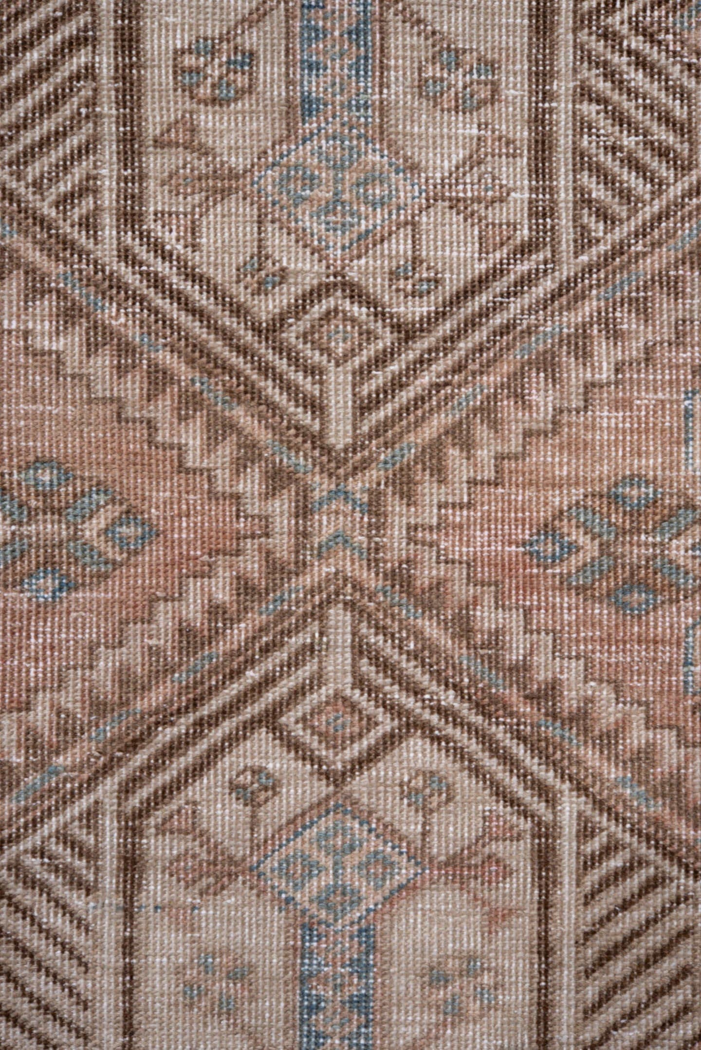 3' x 14' one-of-a-kind handmade antique Sarab runner rug. Color palette: camel, ivory, pale blue, taupe, brown, beige