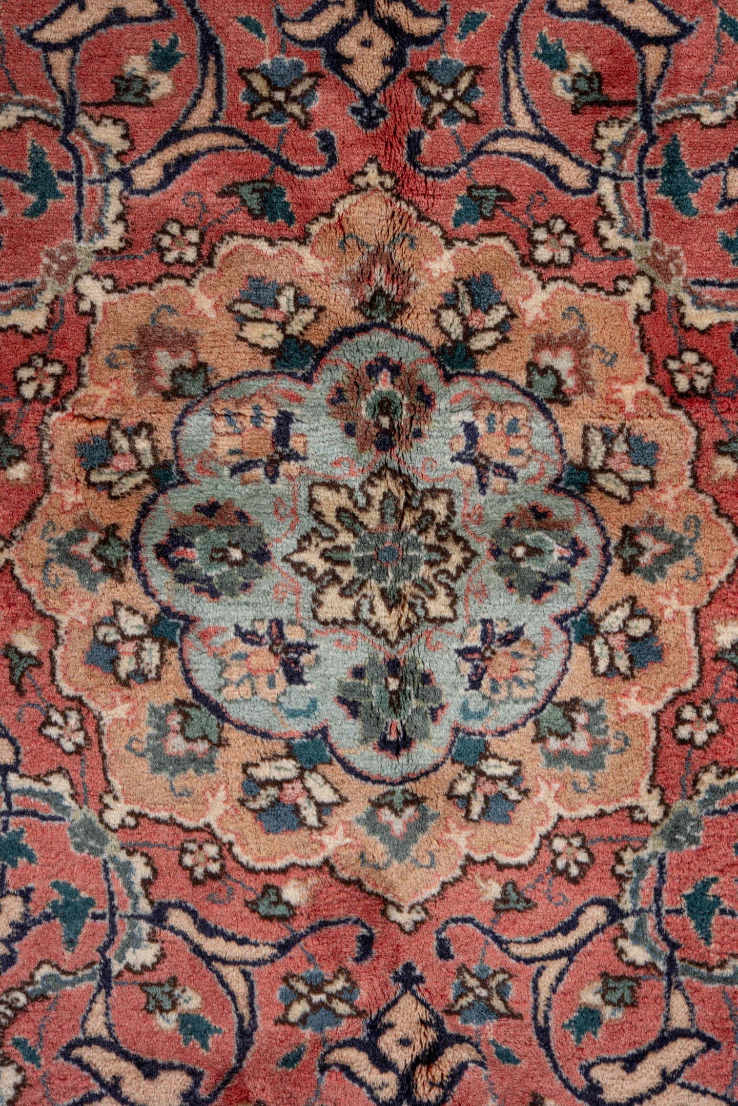 11' x 16' one-of-a-kind handmade antique Tabriz oversize rug. Color palette: ivory, navy, rust, rose, soft blue, camel, sage