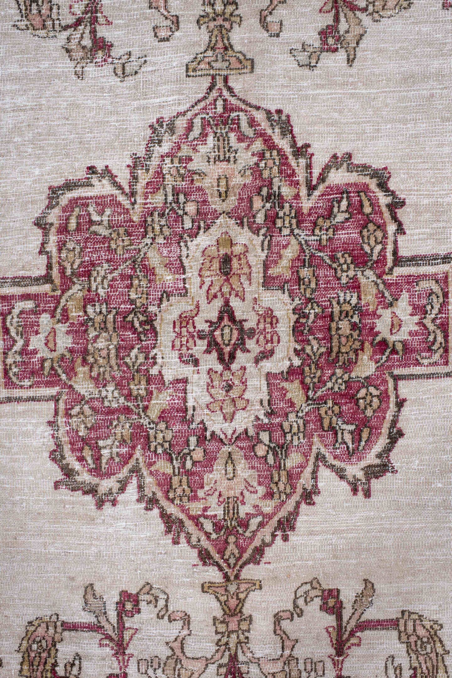 9' x 11' one-of-a-kind handmade antique Khorassan large size rug. Color palette: ivory, rose, taupe, dusty pink, beige