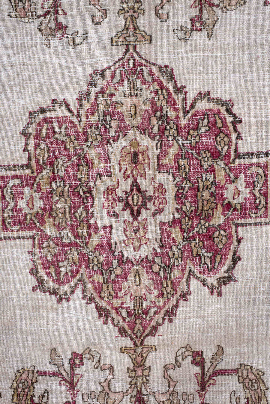 9' x 11' one-of-a-kind handmade antique Khorassan large size rug. Color palette: ivory, rose, taupe, dusty pink, beige