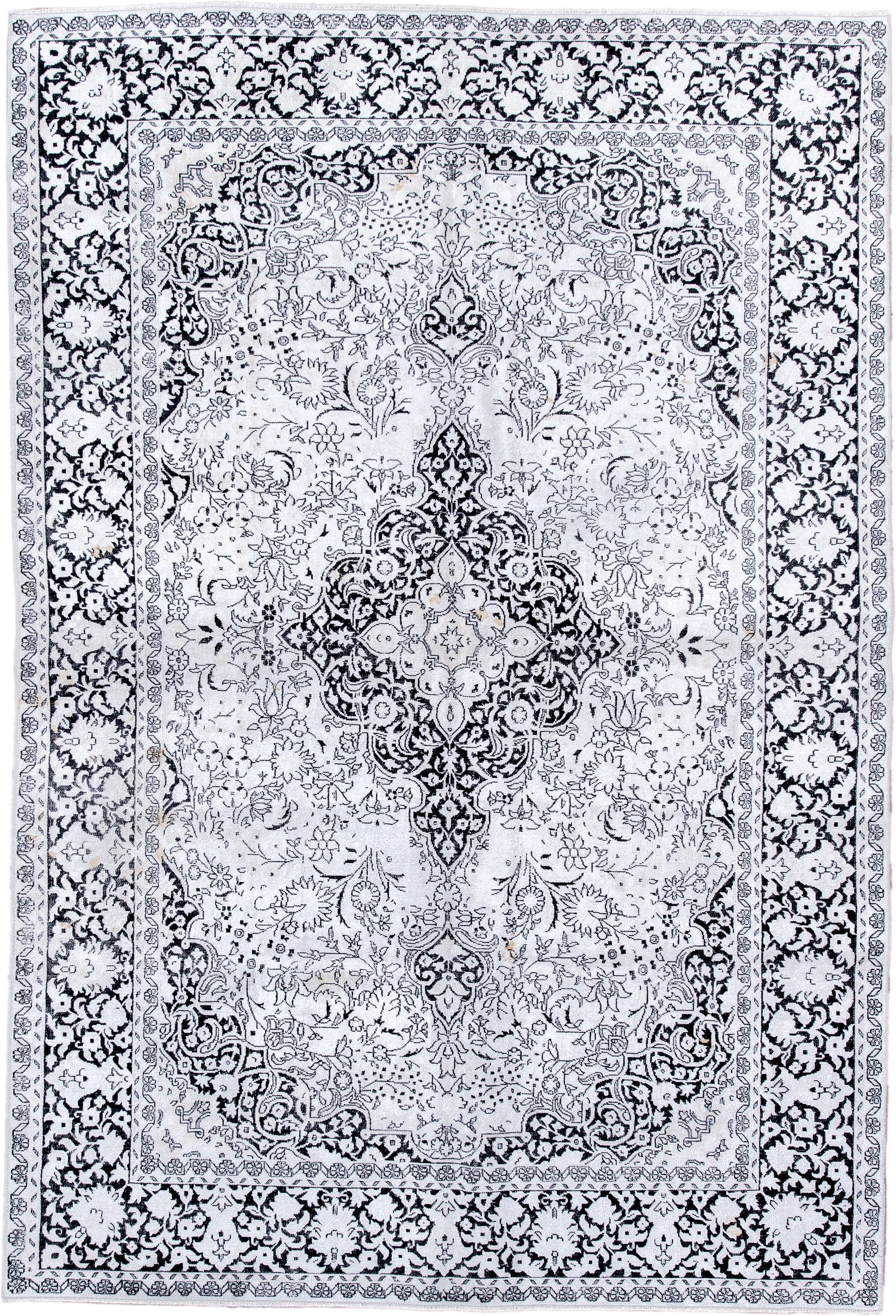 6' x 8' one-of-a-kind handmade antique Kaisary medium size rug. Color palette: ivory, charcoal, slate, taupe, gray, black