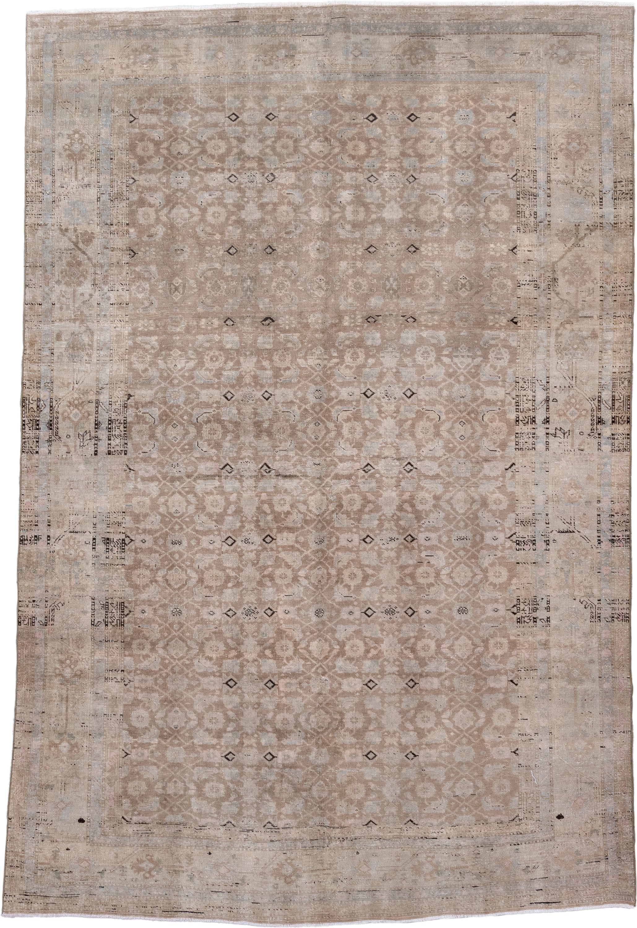 6' x 10' one-of-a-kind handmade antique Tabriz large size rug. Color palette: taupe, ivory, beige, camel, charcoal