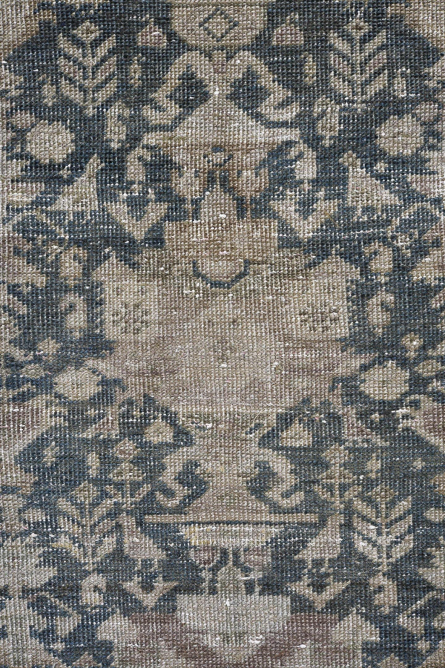 3' x 7' one-of-a-kind handmade antique Sarab runner rug. Color palette: charcoal, ivory, taupe, slate, beige, gray, black