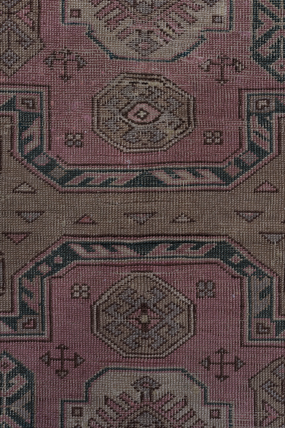3' x 6' one-of-a-kind handmade vintage Anatolian small size rug. Color palette: rose, taupe, dusty pink, charcoal, brown