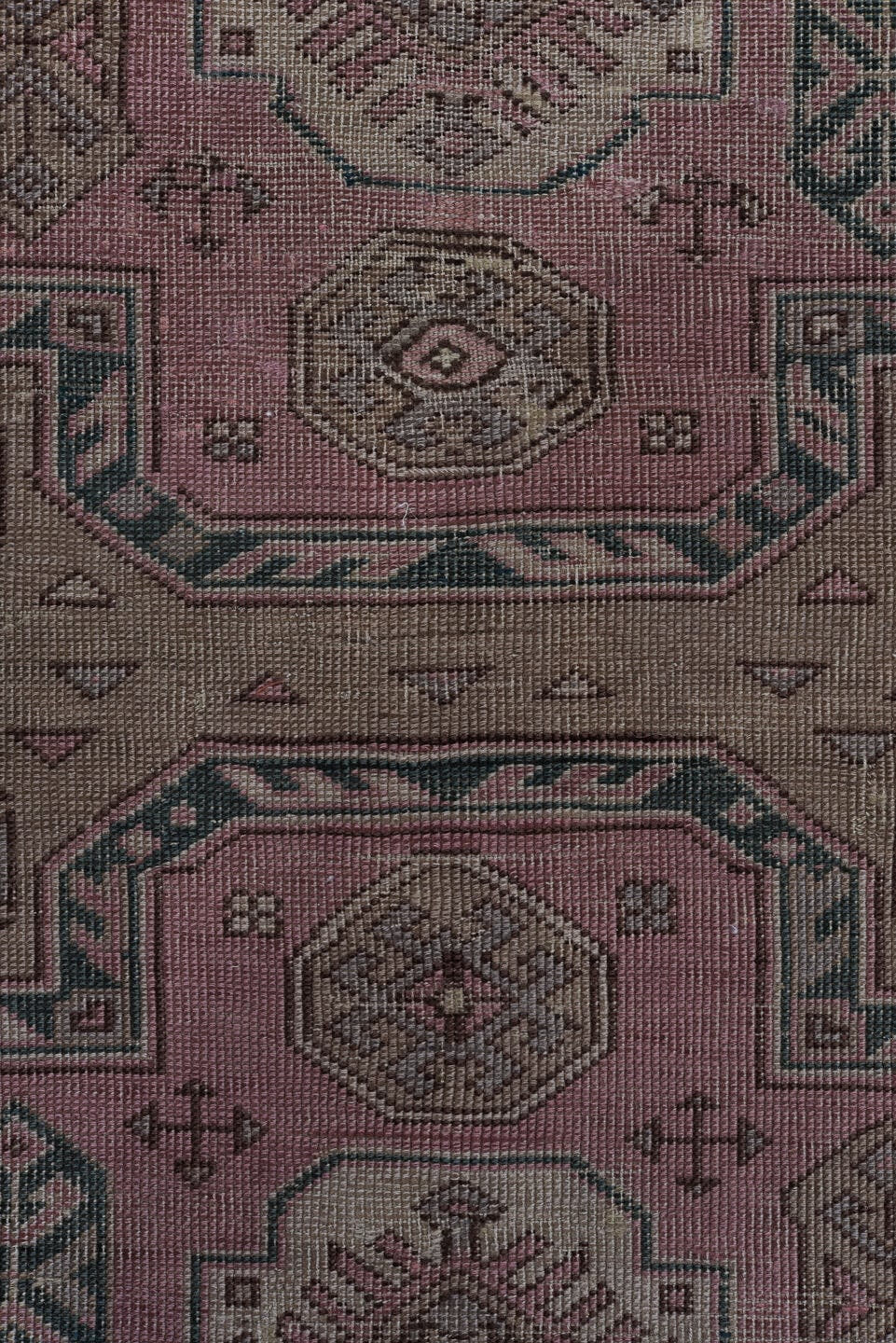 3' x 6' one-of-a-kind handmade vintage Anatolian small size rug. Color palette: rose, taupe, dusty pink, charcoal, brown