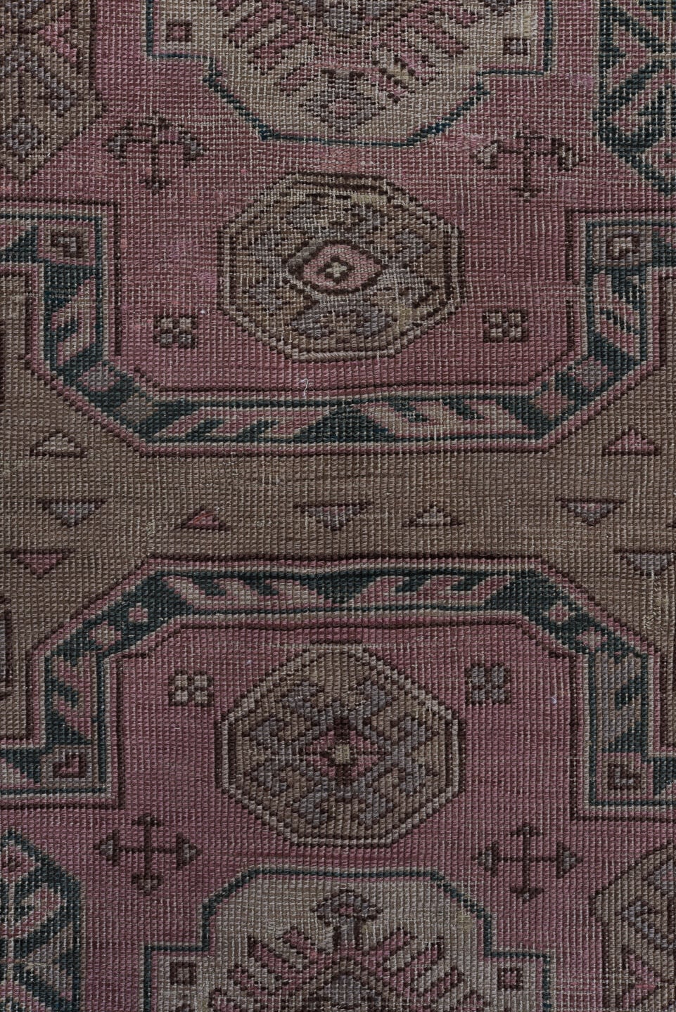 3' x 6' one-of-a-kind handmade vintage Anatolian small size rug. Color palette: rose, taupe, dusty pink, charcoal, brown