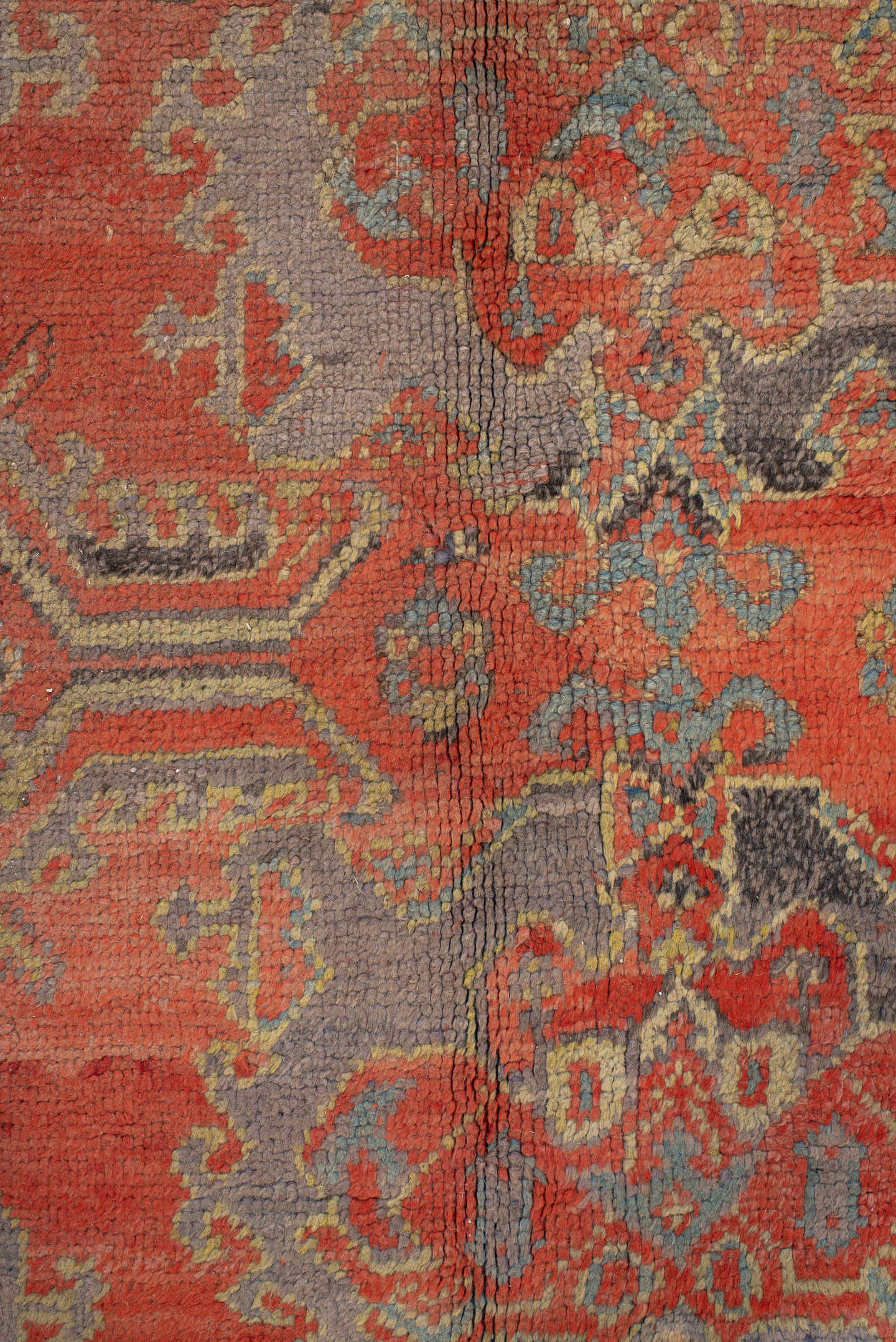 10' x 11' one-of-a-kind handmade antique Oushak large size rug. Color palette: terra cotta, gray, pale blue, ivory, rust