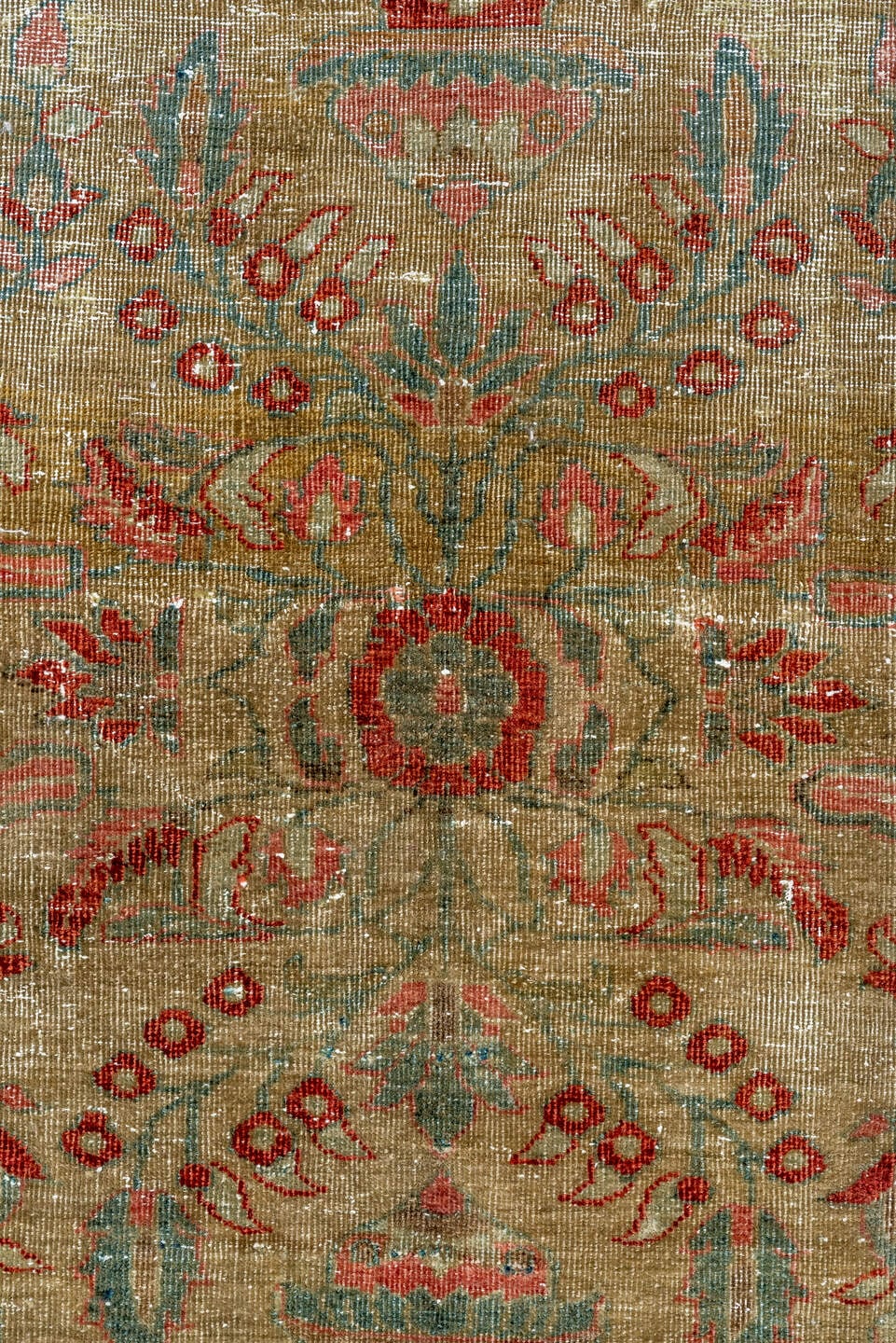 6' x 8' one-of-a-kind handmade antique Sarouk medium size rug. Color palette: taupe, beige, rust, terra cotta, sage