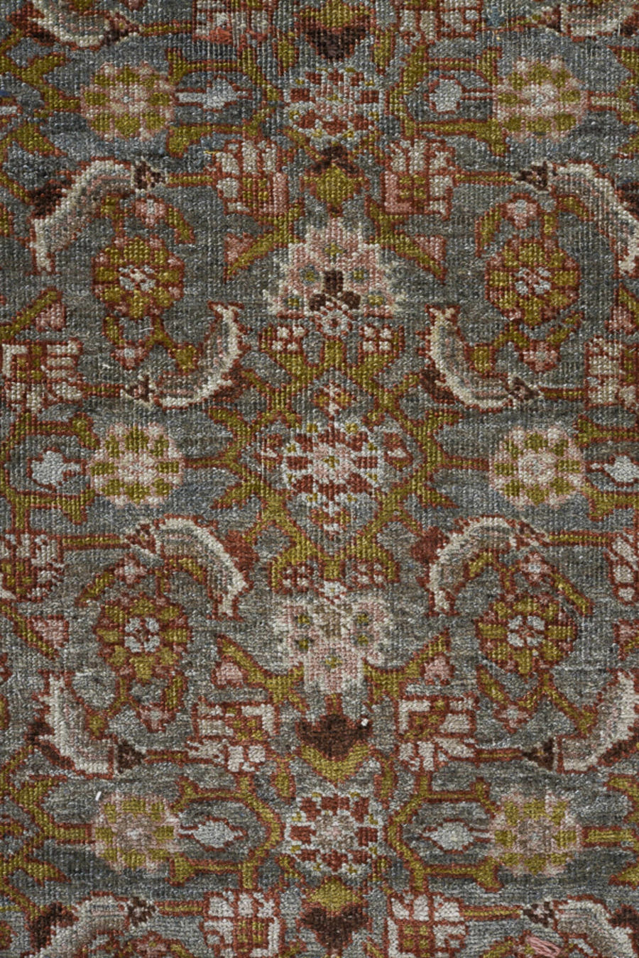 3' x 16' one-of-a-kind handmade antique Bidjar runner rug. Color palette: taupe, slate, ivory, rose, brown, sage, gold