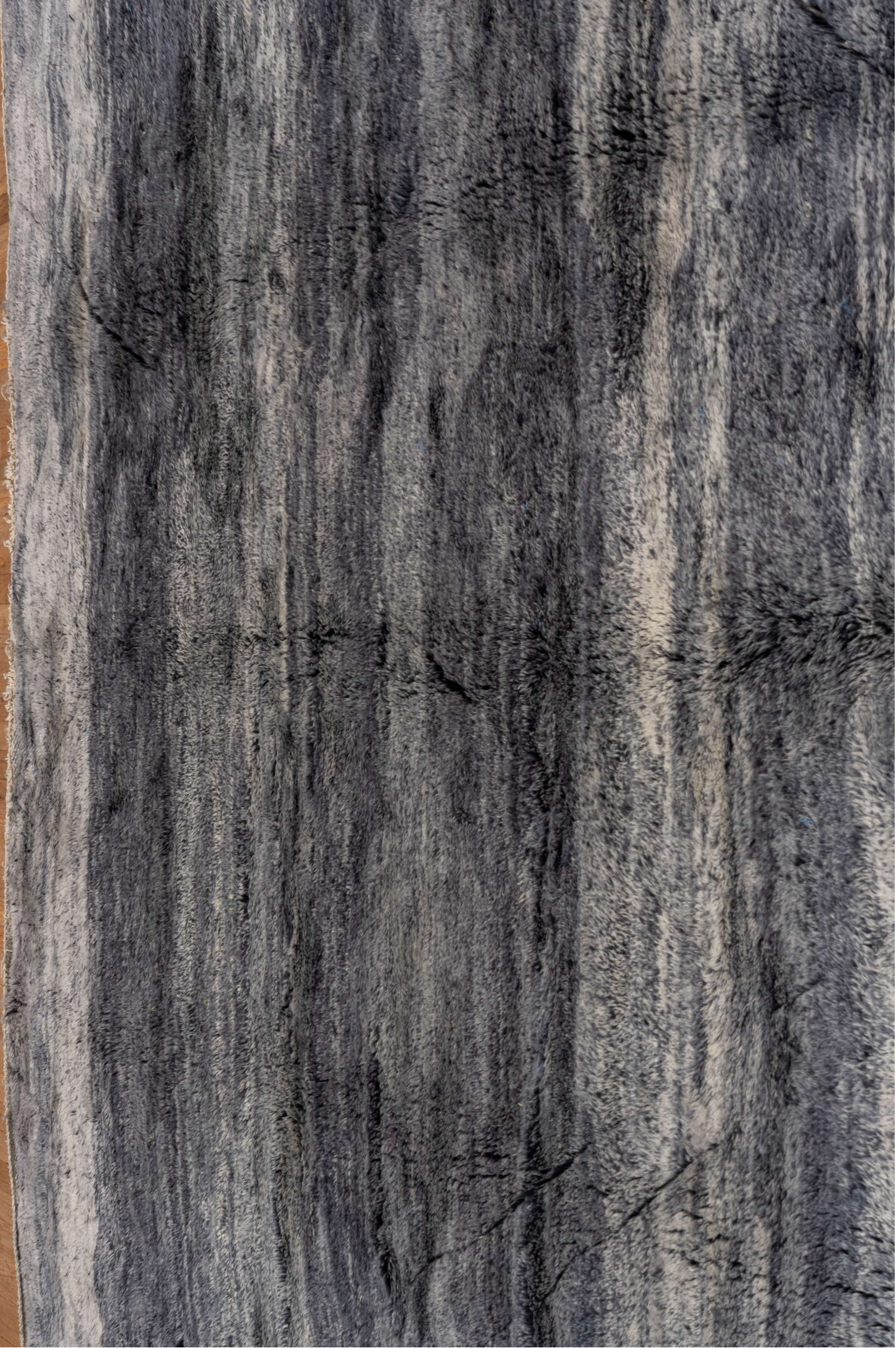 11' x 14' one-of-a-kind handmade vintage Moroccan oversize rug. Color palette: black, blue, charcoal, dark gray, dim gray