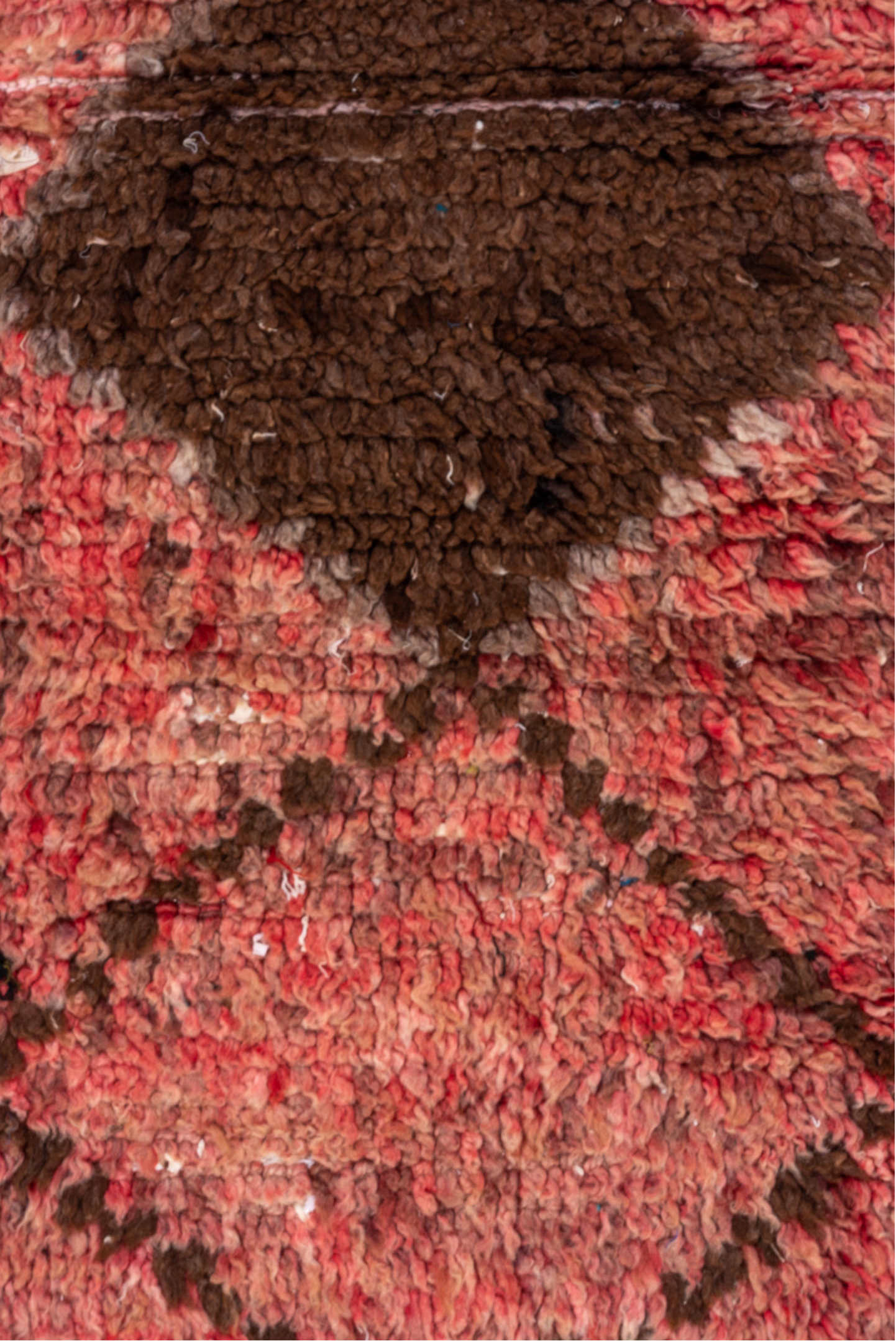 2' x 8' one-of-a-kind handmade vintage Moroccan runner rug. Color palette: black, brown, pink, red