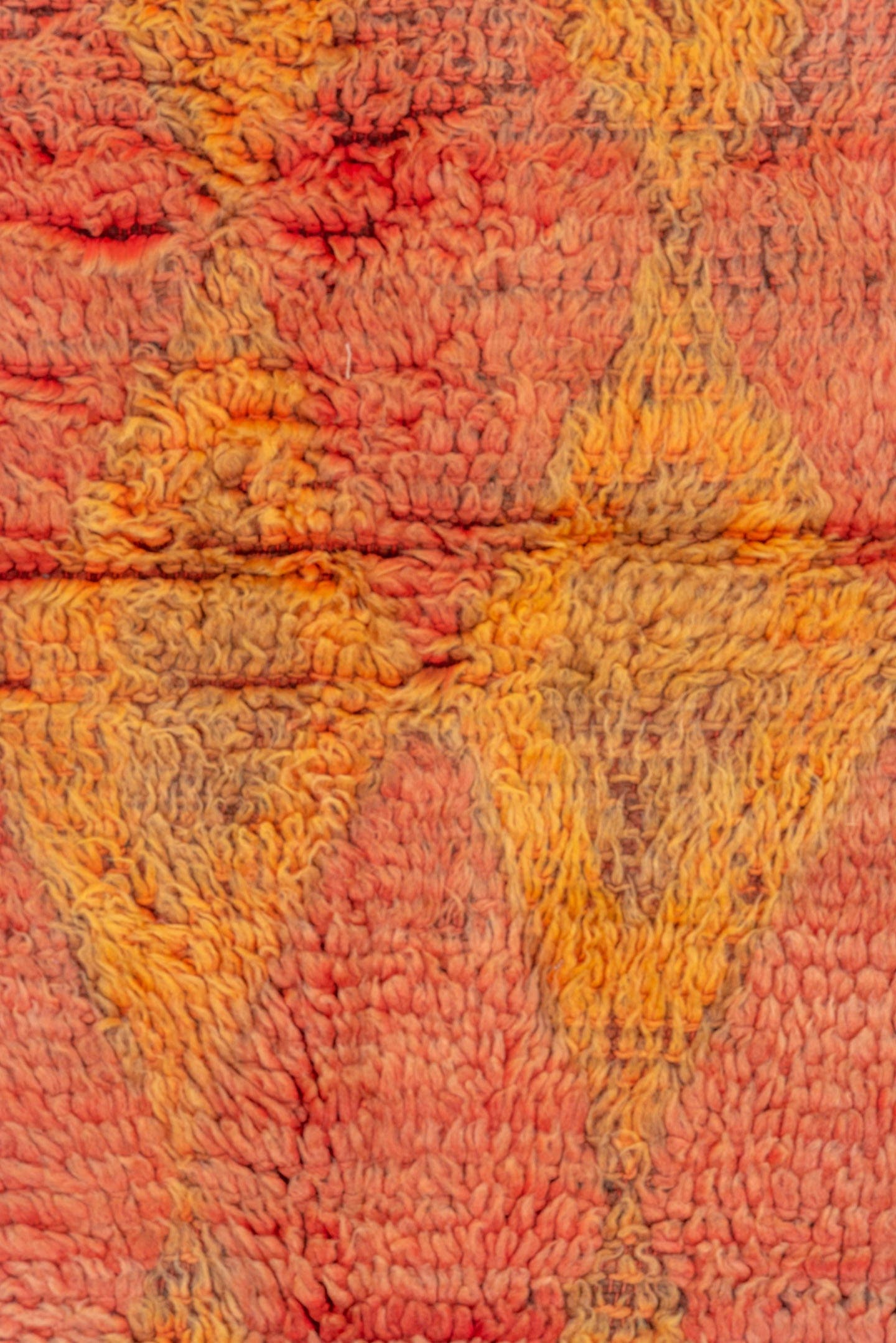 3' x 10' one-of-a-kind handmade vintage Moroccan runner rug. Color palette: coral, saffron, terra cotta, taupe, rose, camel