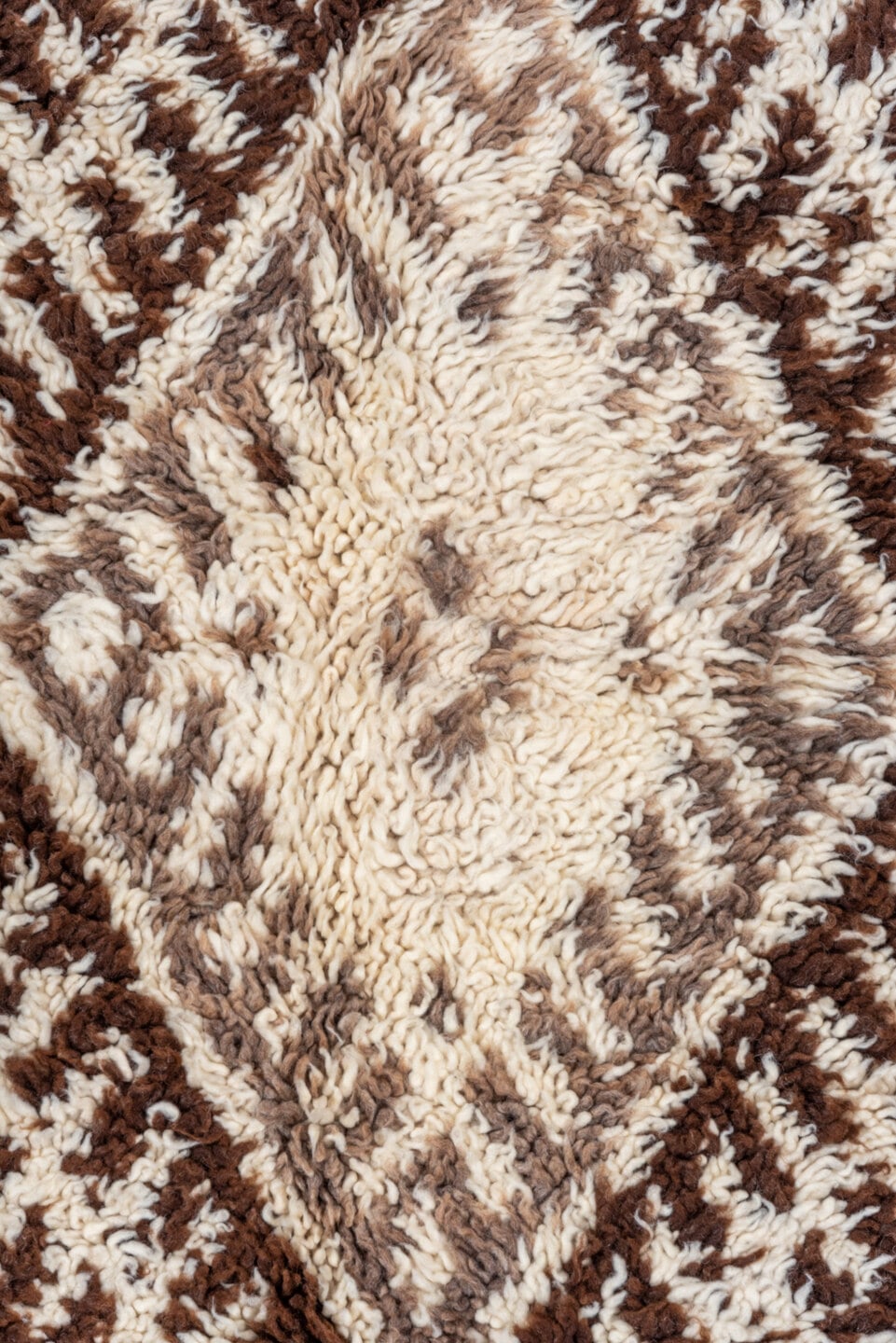 3' x 7' one-of-a-kind handmade vintage Moroccan rug. Color palette: ivory, brown, taupe, cream, beige, gray