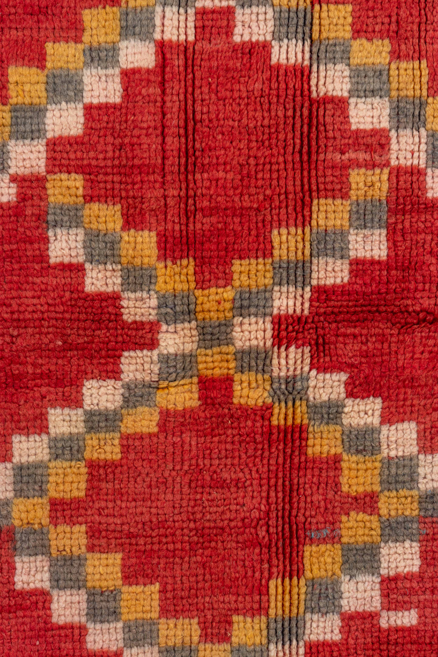 5' x 8' one-of-a-kind handmade vintage Moroccan medium size rug. Color palette: terra cotta, ivory, charcoal, gold, gray