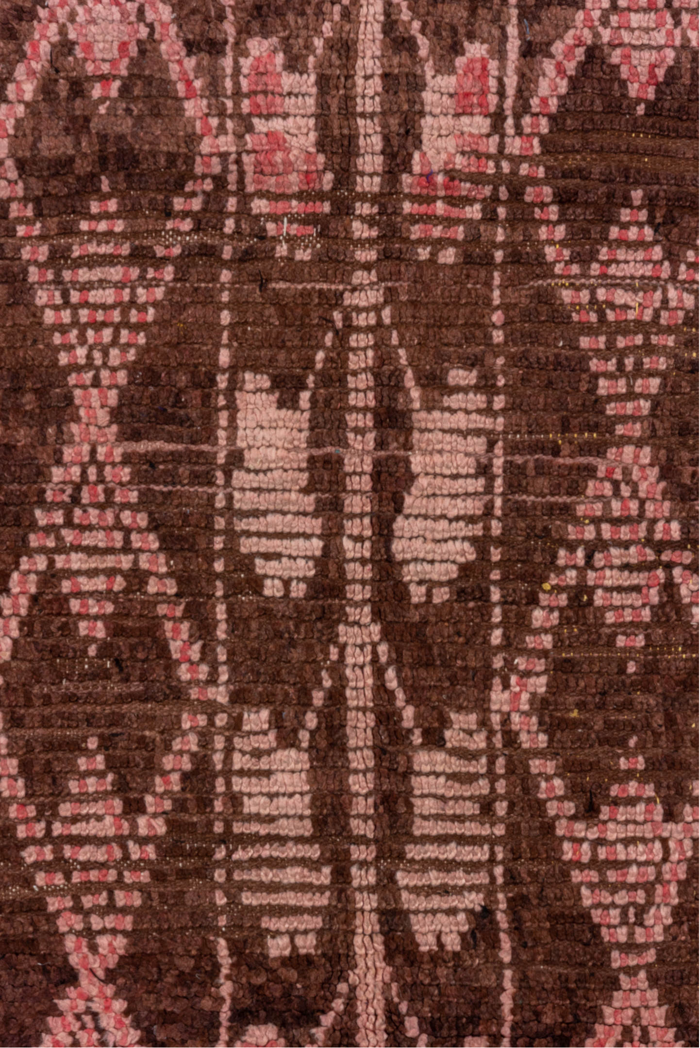3' x 6' one-of-a-kind handmade vintage Moroccan small size rug. Color palette: brown, pink, red
