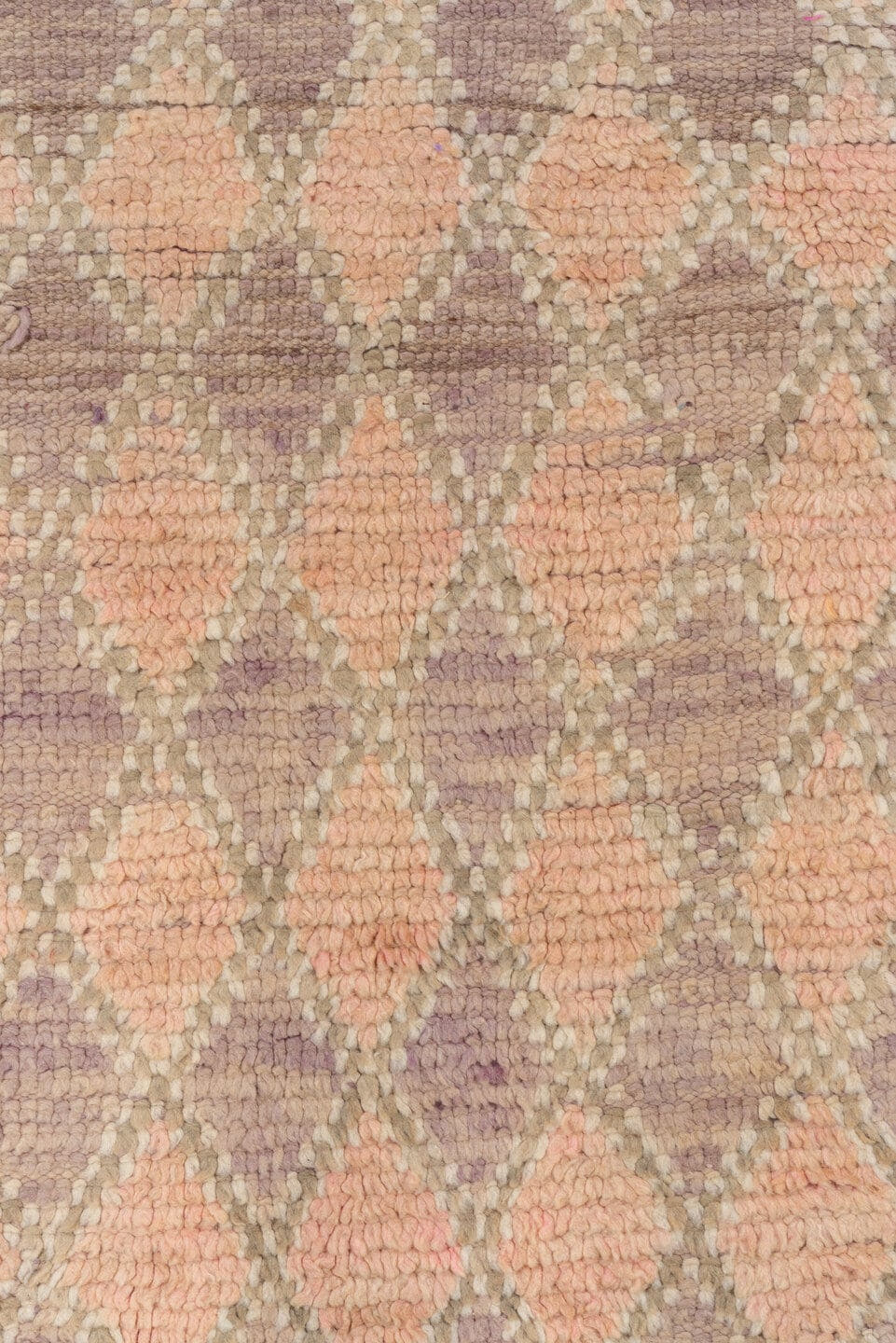 3' x 8' one-of-a-kind handmade vintage Moroccan runner rug. Color palette: blush, taupe, sand, mauve, ivory, rose, pink