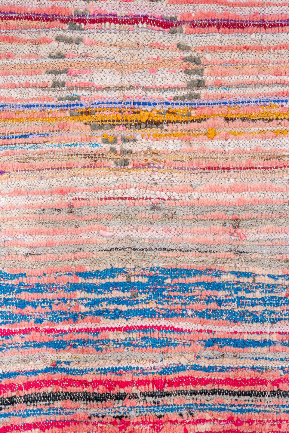4' x 6' one-of-a-kind handmade vintage Moroccan small size rug. Color palette: blush, rose, ivory, sky blue, lavender