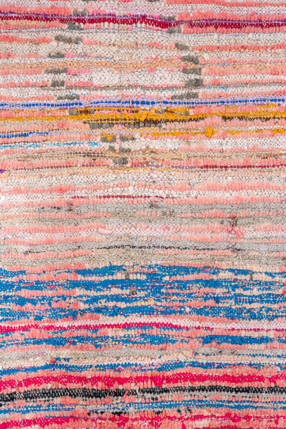 4' x 6' one-of-a-kind handmade vintage Moroccan small size rug. Color palette: blue, brown, gray, light gray, off-white