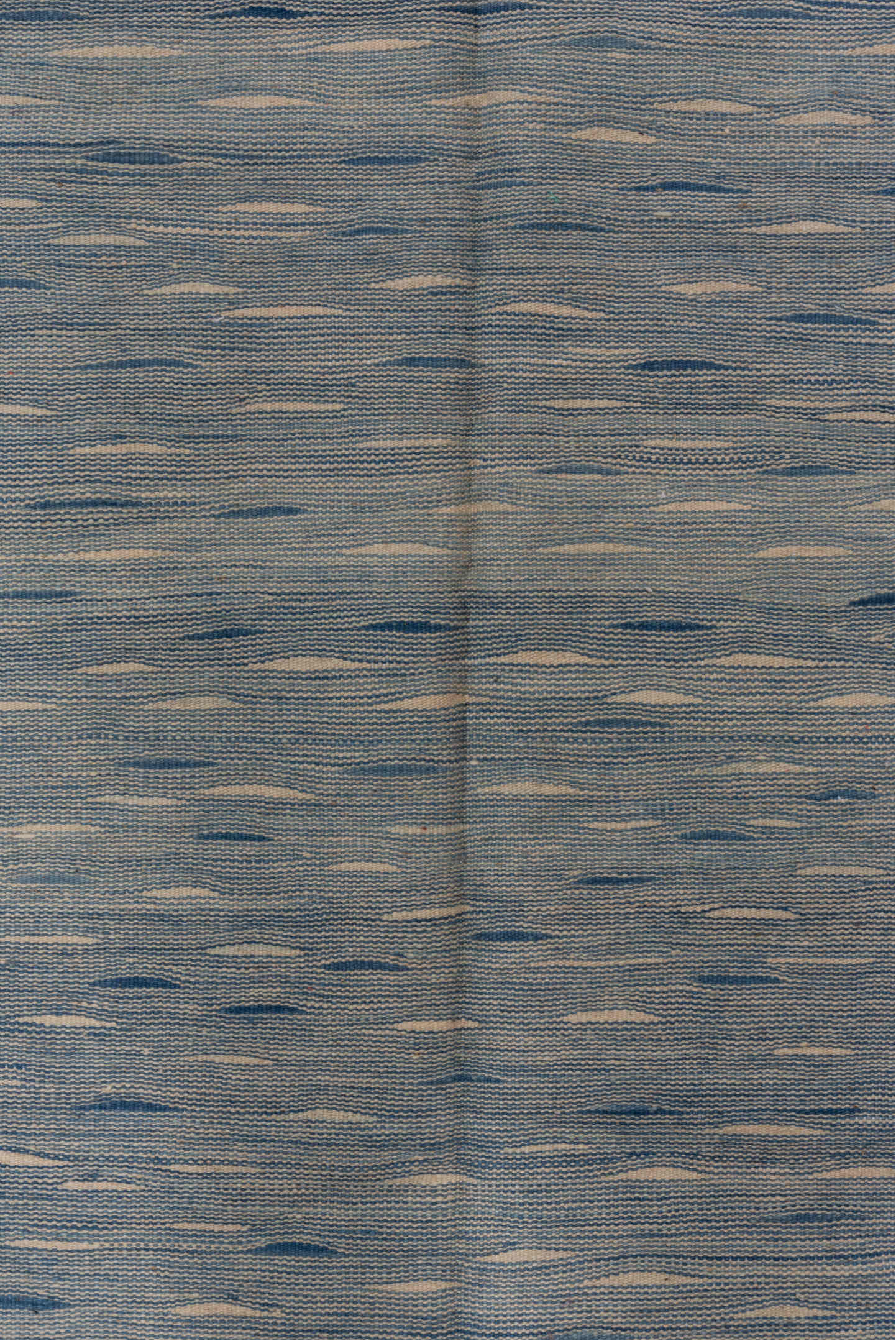 4' x 8' one-of-a-kind handmade vintage Kilim rug. Color palette: pale blue, ivory, charcoal, slate, light blue, gray, black