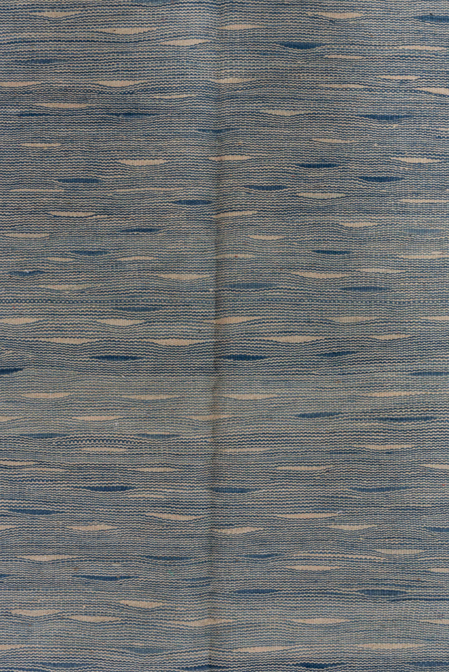 4' x 8' one-of-a-kind handmade vintage Kilim rug. Color palette: pale blue, ivory, charcoal, slate, light blue, gray, black