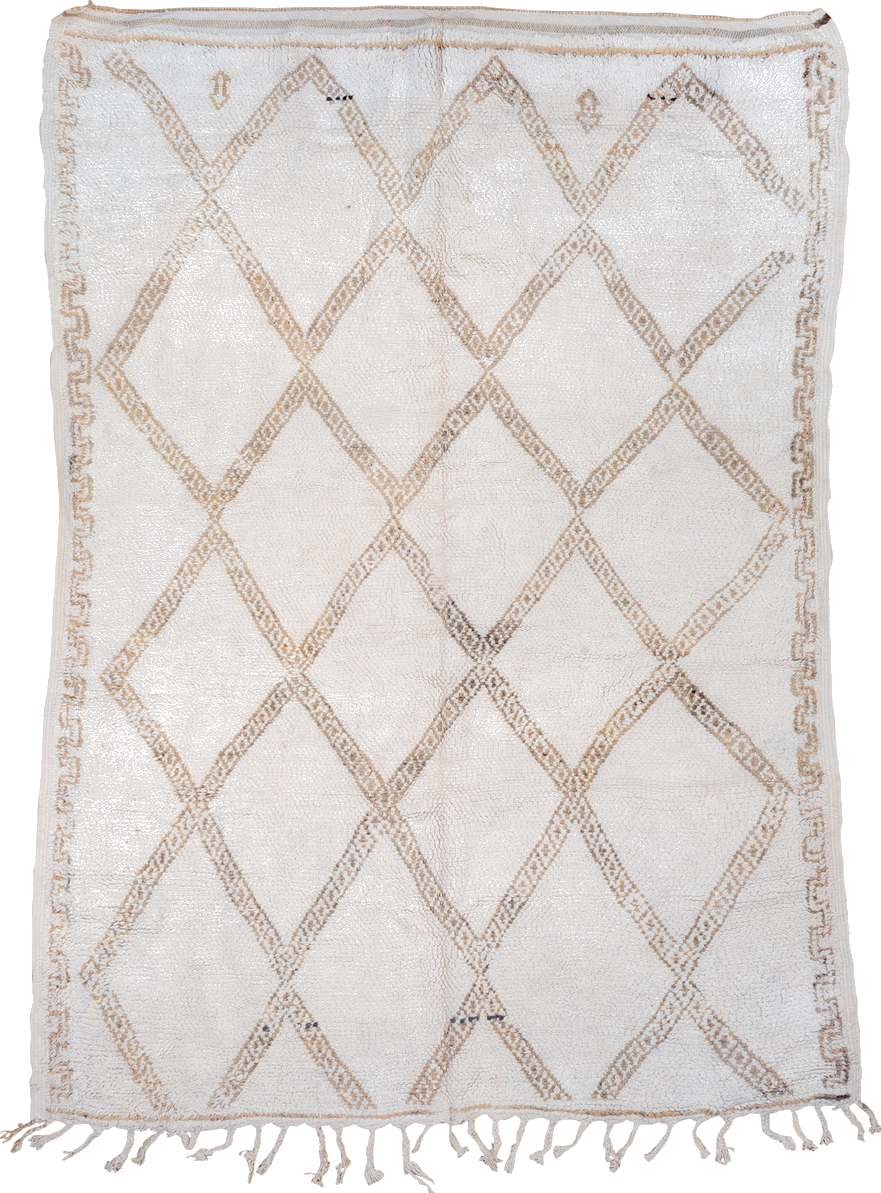 5' x 7' one-of-a-kind handmade vintage Moroccan rug. Color palette: brown, gainsboro, gray, light gray, linen, off-white