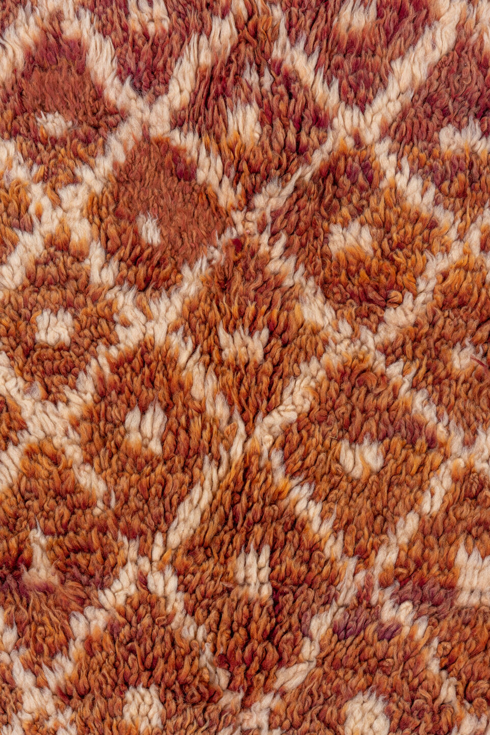 6' x 8' one-of-a-kind handmade antique Moroccan medium size rug. Color palette: terra cotta, ivory, rust, rose, charcoal