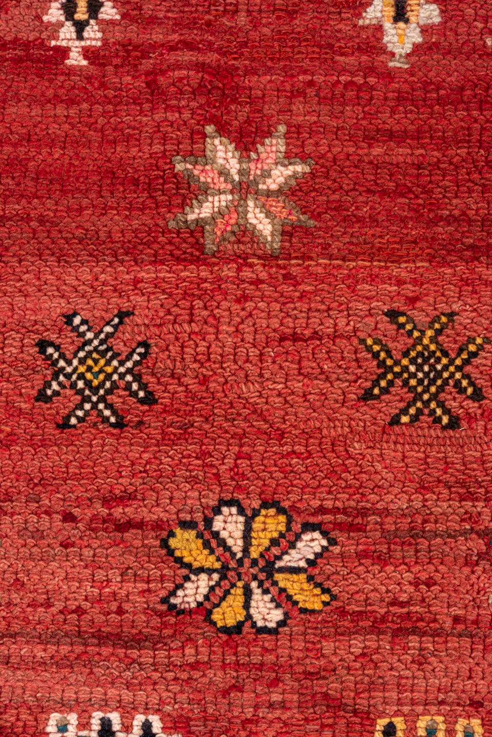 5' x 10' one-of-a-kind handmade antique Moroccan medium size rug. Color palette: terra cotta, rust, charcoal, ivory, gold