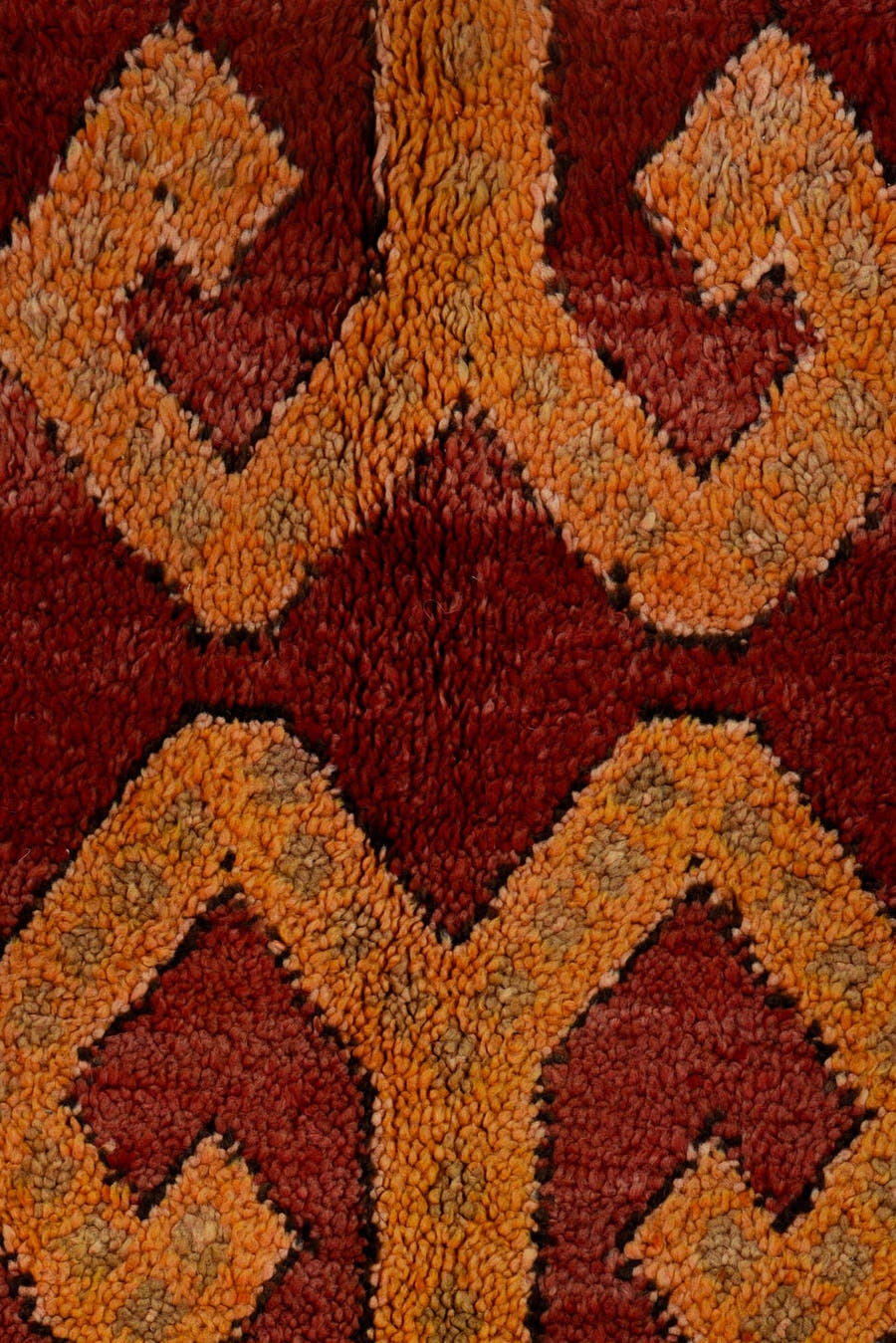 5' x 9' one-of-a-kind handmade antique Moroccan medium size rug. Color palette: red, gold, ivory, black, rose, rust, camel