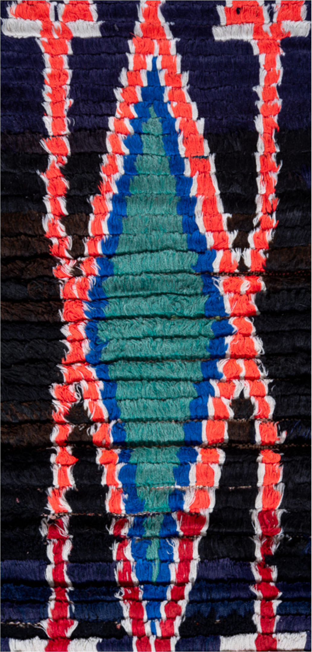 3' x 7' one-of-a-kind handmade vintage Moroccan runner rug. Color palette: black, blue, brown, dark slate gray, gray, green