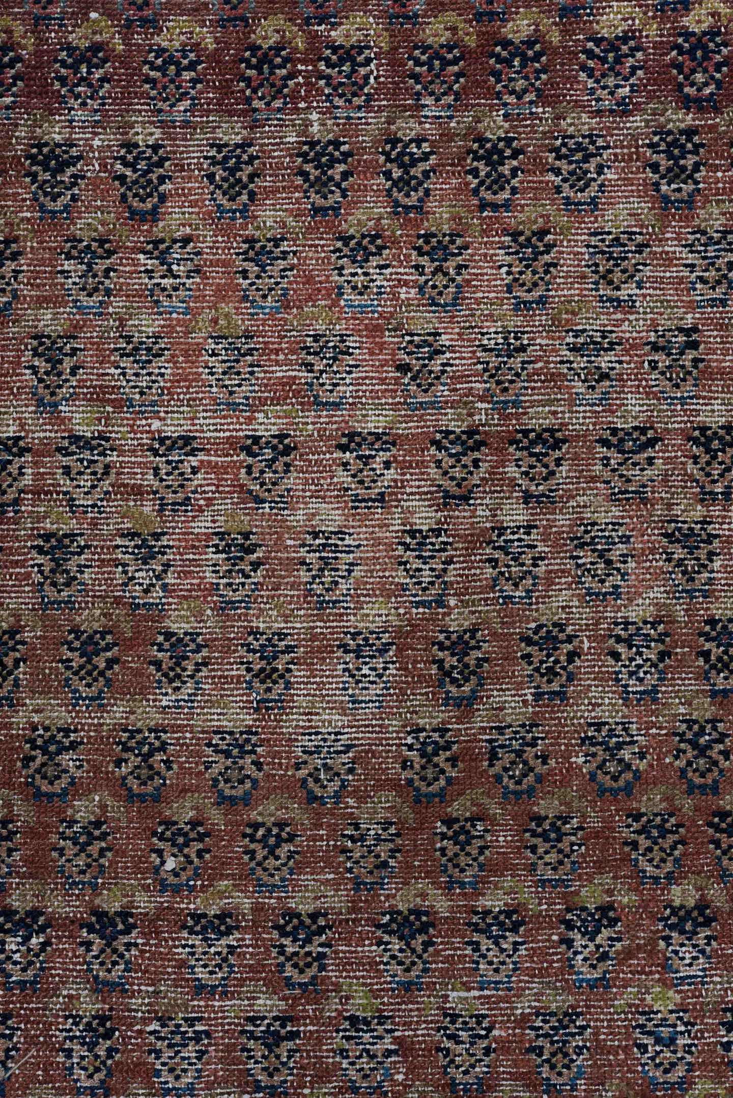 4' x 6' one-of-a-kind handmade vintage Malayer small size rug. Color palette: rust, ivory, navy, rose, taupe, slate, camel
