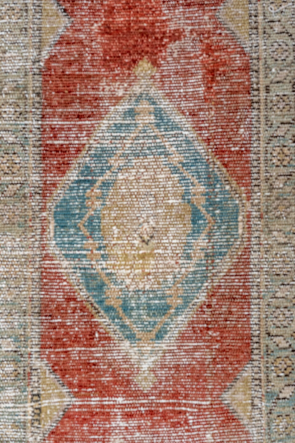 2' x 11' one-of-a-kind handmade antique Malayer runner rug. Color palette: rust, ivory, sky_blue, beige, camel, taupe