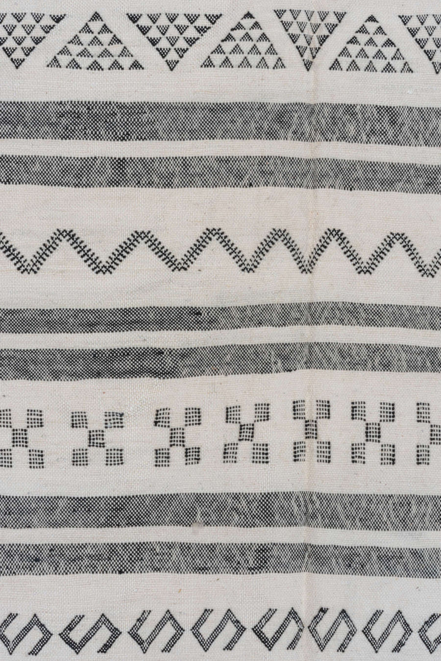 6' x 9' one-of-a-kind handmade vintage Cactus Kilim medium size rug. Color palette: ivory, charcoal, black, gray