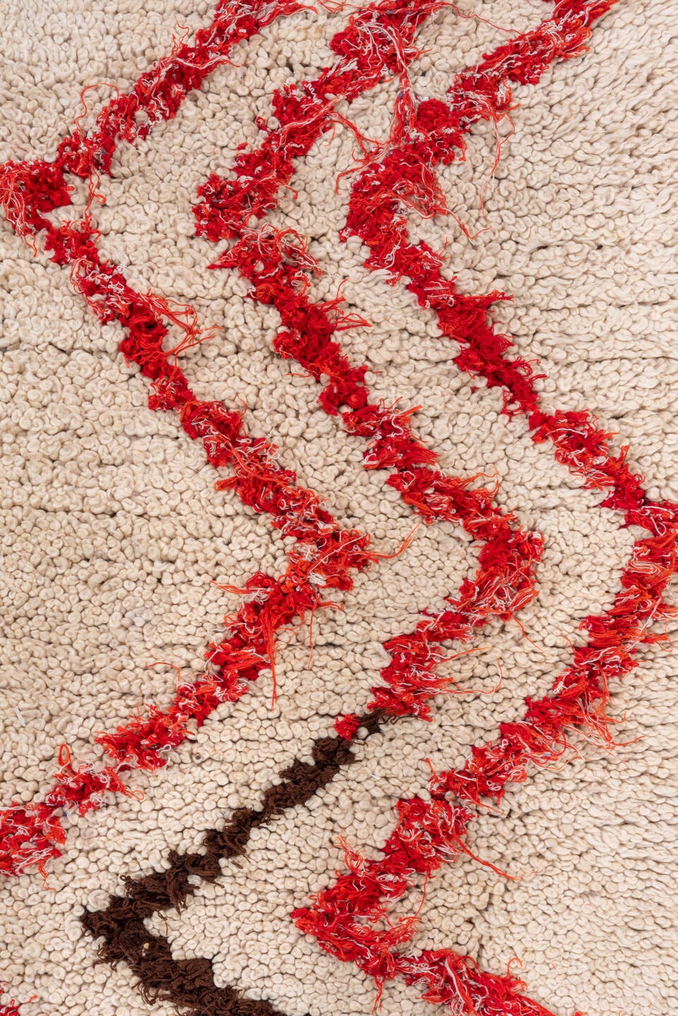 1' x 4' one-of-a-kind handmade vintage Moroccan small size rug. Color palette: ivory, crimson, brown, burgundy, blue, green